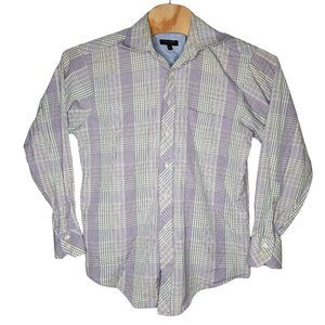 Ted Baker Green‎ / Purple Plaid Size 16 Men's 34 / 35 Long Sleeve Button Shirt